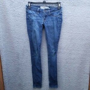 Hollister Women's 0R Skinny Blue Jeans Cotton Blend 26.5" 29.5" 6.5"